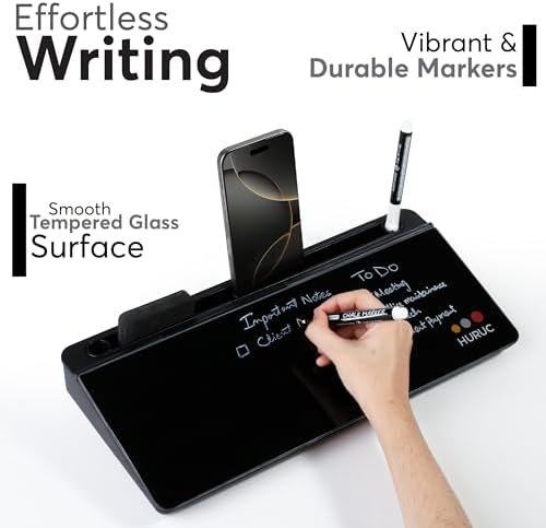 HURUC Desk Buddy Glass Desktop Whiteboard – Desk Board Buddy Hidden Storage