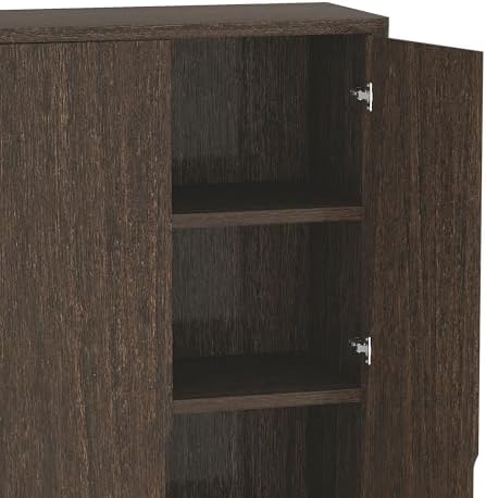 Manhattan Comfort Rivington Bookshelf 79 in Tall 5-Tier Bookcase, Modern Soft Close Storage Cabinet, Handle-Free, Round Corner Design for Living Room, Bedroom, or Home Office, Set of 3 in Walnut
