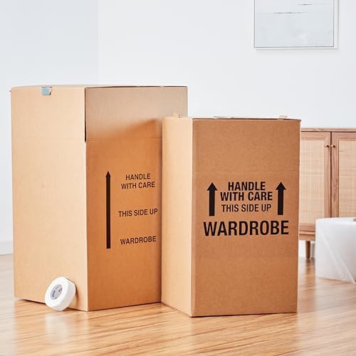 Amazon Basics Sturdy Wardrobe Moving Boxes, 20" x 20" x 34", Brown, 3-Pack