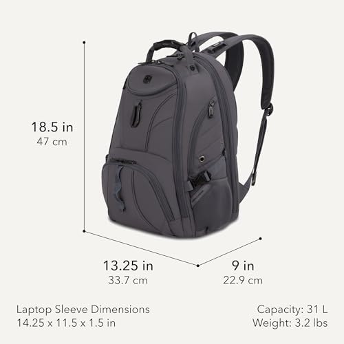 SWISSGEAR 1900 ScanSmart Laptop Backpack, Fits Most 17-Inch Laptops, TSA-Friendly Lay-Flat Design, RFID Protection, and Tablet Pocket, Black, 31L, 18.5-Inch