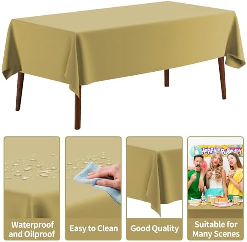 CXPSINC 54 Inch X 100 Feet Plastic Table Cover Roll Disposable Tablecloth with Slide Cutter for All Type/Shape Tables | Party, Banquet, Birthdays, Weddings(Gold, 100 Feet)
