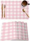 Christmas Placemats Set of 4, Rustic Pink White Buffalo Check Plaid Pattern Heat Resistant Washable Table Place Mats Farmhouse Cotton Table Linens Party Holiday Decor For Kitchen Dining Outdoor Indoor