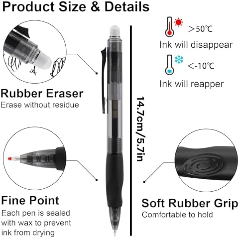 USUAL Retractable Erasable Gel Pens, 0.5mm Fine Point, 6 Assorted 12 Pack Colors Pens, Make Mistakes Disappear Smooth Writing for Office & Back-to-School Supplies