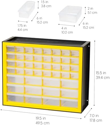 IRIS Plastic Hardware Storage Drawer, 44 Drawer Parts Cabinet - Yellow