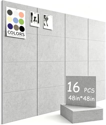 48" x 48" Cork Board Alternative, 16 Pack Felt Bulletin Board Tiles with 30 Adhesive Tabs Wall Push Pin Board for Office Classroom Bedroom Decor