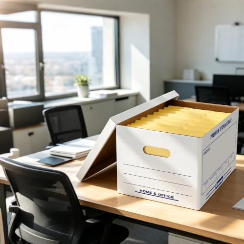 Zzrywuty 5 Pack File Storage Boxes with Lift-Off Lid,16x12x10 Inches | Corrugated Document Archive Box for Letter/Legal Size-Heavy Duty Stackable Filing Organizer for Home Office