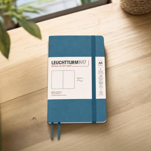 LEUCHTTURM1917 - Notebook Softcover Pocket A6-123 Numbered Pages for Writing and Journaling (Plain, Stone Blue)