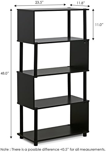 Furinno 5-Tier Flexi Rack, Espresso | Open Frame Storage Shelves, Easy Assembly, for Organization and Storage, Living Room, Garage, Home Office