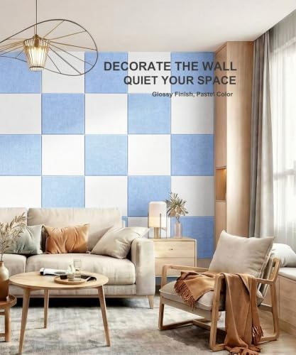 0.47" Thick Felt Pin Board 36"x24" Large Cork Board Alternative 6 Pack 11.81"x11.81"Felt Bulletin Board Wall Tiles Notice Board with 30 Pushpins for Home Office School(Light Blue&White)