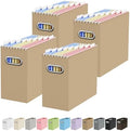 Oterri Portable Collapsible Cardboard File Box with Handle for Letter-Size | 4-Pack. Stainless Steel Handle. Label Stickers Included. Fits Letter Folders (Not Included). Home, Office, School, Dorm, Tax.