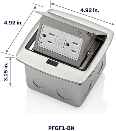 Leviton Pop-Up Floor Box with 15 Amp, Tamper-Resistant Self-Test GFCI Outlet, PFGF1-BN, Brushed Nickel