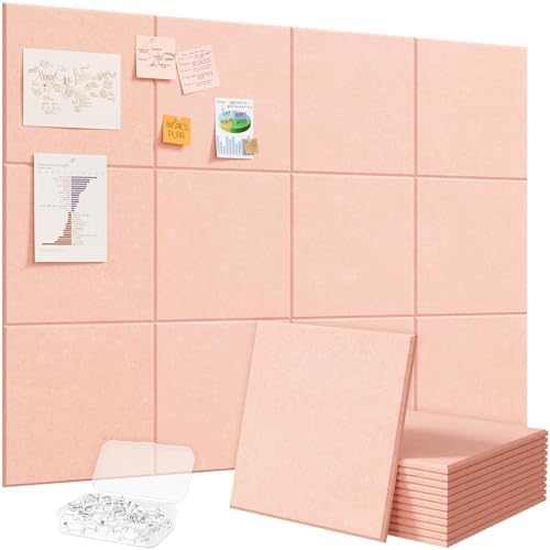 Lifewit 48"x 36" Felt Bulletin Board with Self-Adhesive, 12 Pack Cork Board Alternative for Walls, Large Pin Board Vision Board Message Board with 50 Pushpins for Office Decor, Room Decor, Pink