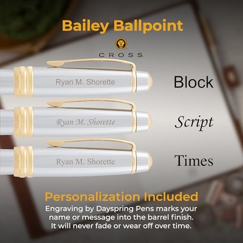 Cross Bailey Personalized Ballpoint Pen in Chrome with 23k Gold Trim