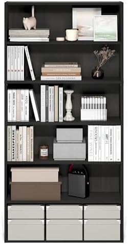 Furinno PASIR Book Shelf, 6-Tier Bookshelf with Open Storage Shelf, Standing Bookcase, 9.4 x 31.5 x 63, Easy Assembly, for Home Office, Bedroom, Living Room, Espresso