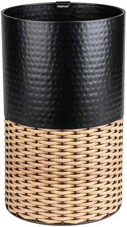 happimess Asher 4.13 Gal Faux Wicker Cylinder Waste Basket, Black/Natural