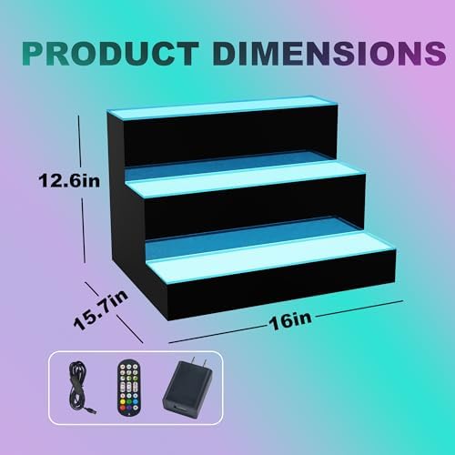 MESAlLUP Acrylic 16 Inch 3 Tier LED Liquor Bottle Display Shelf, Lighted Bar Shelves with APP or Remote Control, Mulit Color Lighting for Home Mini Bars Decor, Restaurants & Party Use