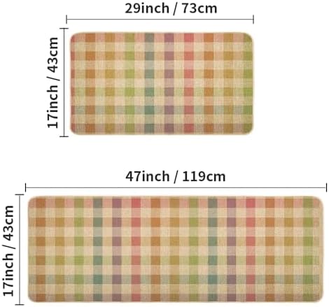 Decorhua Easter Kitchen Mats for Floor 2 piece Set, Spring Kitchen Rugs Non Slip Washable, Buffalo Check Style Kitchen Decor Farmhouse 17x29 and 17x47 Inch DM198
