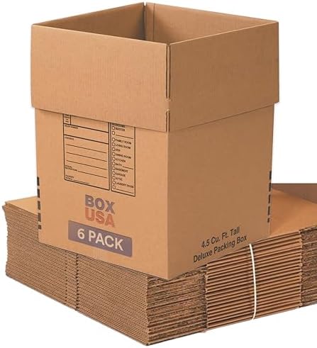 BOX USA Heavy Duty Moving Boxes 18"L x 18"W x 24"H (6-Pack) Large - Corrugated Cardboard Box for Shipping, Mailing, Packing, Packaging and Storage