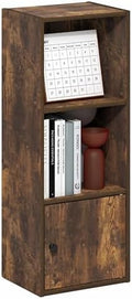Furinno LUDER Book Shelf, 3-Tier Bookshelf with Open Shelf, Standing Bookcase with 1 Door Cabinet, 9.3 x 12 x 31.5, for Organization and Storage, for Living Room, Bedroom, Home Office, Amber Pine