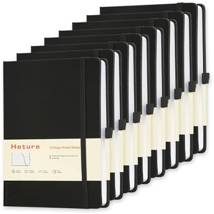 Heture Hardcover Notebooks, A5 Lined Journals Notebook for Writing 160 Pages, 8.2 x 5.5 inch, Classic Ruled Notebooks for College/Work/Travel (Black, 8 Pack)