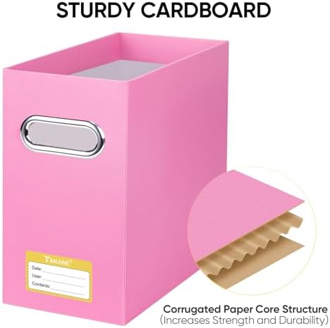 BALEINE 2PK File Organizer Box, Cardboard File Folder Organizer with Handle | Strong Corrugated Paper Core, Label Stickers for Identification, Hanging File Folder Organizer, Home Office Document Storage