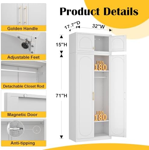 SteeLoong Metal Wardrobe Cabinet,Armoire Wardrobe Closet with Hanging Rod