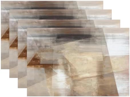 Batmerry Brown Abstract Art Placemats,Beige Painting Washable Linen Table Mats for Kitchen Table Double Insulation Decor Dining Set Indoor Outdoor 12X18 in Set of 4