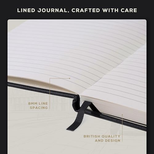 BEECHMORE BOOKS A5 5x8 Lined Leather Journal For Men, 120 GSM with Gift Box