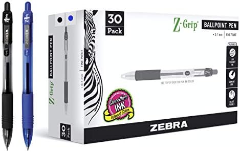 Zebra Pen Z-Grip Ballpoint Pen, Black/Blue Ink, 0.7mm, 30 Bulk-Pack