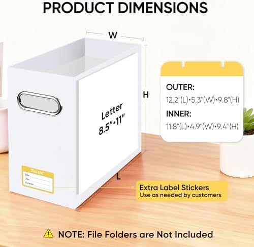 BALEINE 4PK File Organizer Box, Cardboard File Folder Organizer with Handle | Strong Corrugated Paper Core, Label Stickers for Identification, Hanging File Folder Organizer, Home Office Document Storage