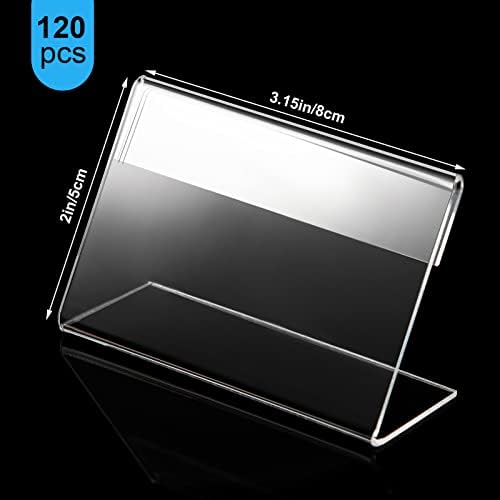 Amyhill 120 Pcs Mini Acrylic Sign Display Holder 3.15 x 2 Inch Small Price Display Holder L Shape Stand Up Label Card Sign for Weddings Buffet Birthday Bakery Retail
