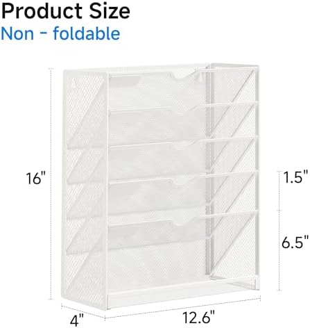 Lavatino 6-Tier Hanging File Organizer with Hooks – No Installation Needed, Wall-Mounted File & Magazine Organizer for Office and Home (White)