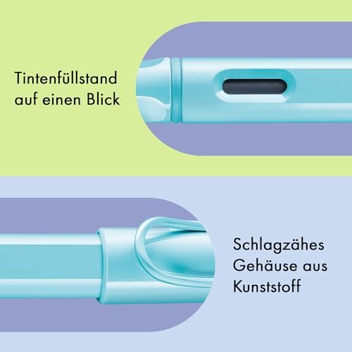 LAMY safari aquasky - Fountain Pen with ergonomic grip & polished steel nib in size M - ideal for any Writing & Calligraphy - including LAMY T 10 blue cartridge - Right-Handed