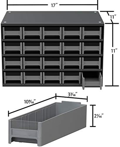 Akro-Mils Steel Garage Storage Cabinet, Small Parts Organizer Metal Cabinet for Hardware, Nails, Screws, Bolts, Nuts, and More, 17" W x 11" D x 11" H, 20-Drawer, Gray Cabinet/Gray Drawers (19320)