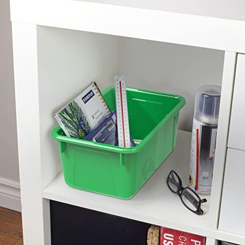 Storex Small Cubby Bins – Plastic Storage Containers for Classroom with Non-Snap Lid, 12.2 x 7.8 x 5.1 inches, Green, 5-Pack (62409A05C)