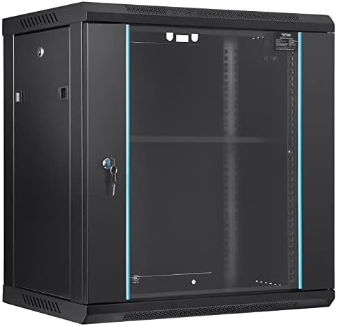 VEVOR 12U Wall Mount Network Cabinet, 15.5'' Deep Server Rack Cabinet Enclosure, 200 lbs Max. Ground-Mounted Load Capacity, with Locking Glass Door Side Panels, for IT Equipment, A/V Devices