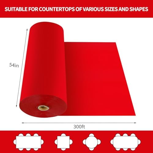 CXPSINC 54 Inch X 300 Feet Plastic Table Cover Roll Disposable Tablecloth with Slide Cutter for All Type/Shape Tables | Party, Banquet, Birthdays, Weddings(Red, 300 Feet)