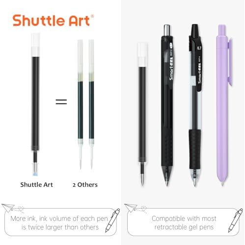 Shuttle Art School & Work Supplies Bundle, 100 Pack Black Retractable Gel Pens + 60 Pack Black Retractable Gel Pen Refills 0.7mm Fine Point for Writing Journaling Taking Notes School Office Home