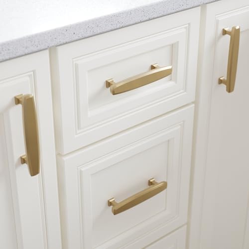 Franklin Brass 10 Pack Champagne Bronze Gold Cabinet Handles 3-3/4 inch (96mm) Kitchen Cabinet Handles and Drawer Pulls for Cupboards and Dressers |Beveled