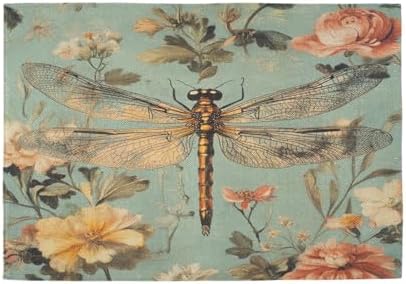ALAZA Vintage Dragonfly Floral Set of 6 Placemats Rectangle Table Mat for Dining Table Restaurant Kitchen Home Decor, 12" x 18"