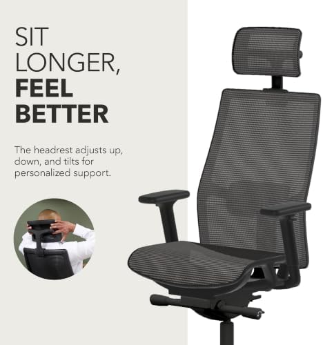 HON Ignition 2.0 Ergonomic Office Chair, Headrest, Office Desk, Black