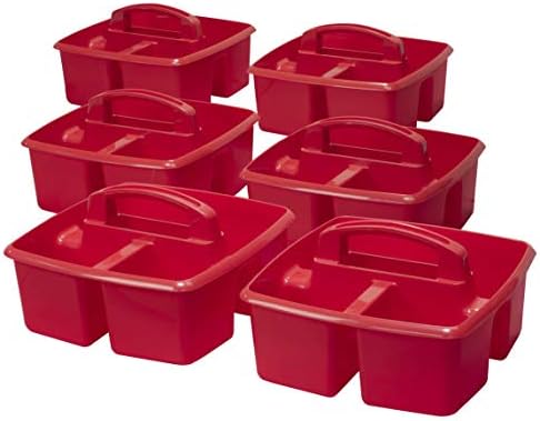 Storex 3-Compartment Small Caddy – Multipurpose Classroom Organizer with Handle, Red, 5-Pack (00949U06C)