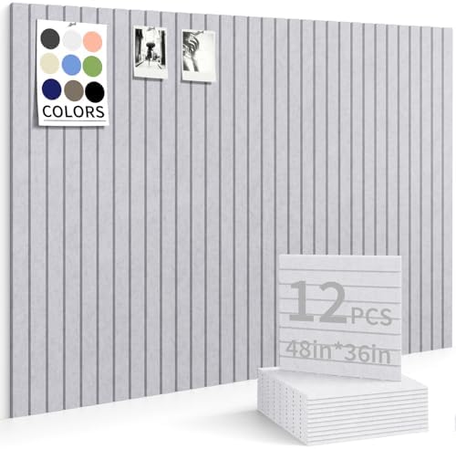 48" x 36" Cork Board Alternative, 12 Pack Felt Bulletin Board Tiles with 30 Adhesive Tabs Wall Push Pin Board for Office Classroom Bedroom Decor