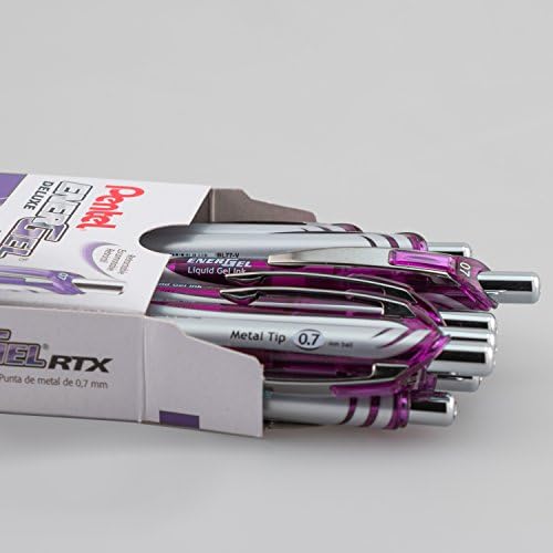 Pentel EnerGel RTX Retractable Liquid Gel Pen, (0.7mm), Medium Line, Metal Tip, Violet Ink, Box of 12 (BL77-V)