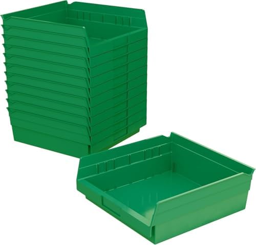 Akro-Mils 30170 Heavy Duty Plastic Shelf Bins, 12"x 11"x 4", Green, 12-Pk