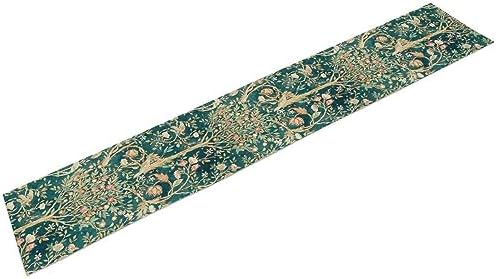 William Morris Original Design Vintage Flowers Green Botanical Printed Table Runner Vintage Floral Table Runner for Dining Table Decor 13 x 90 Inch