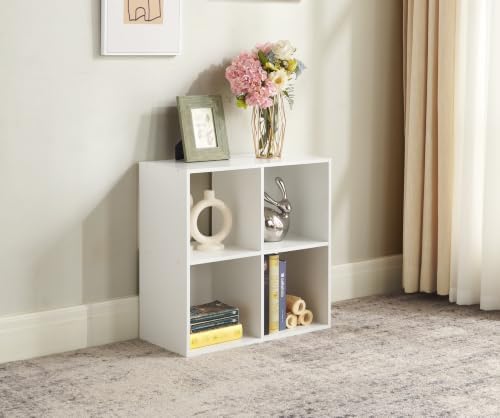 4 Cube Storage Organizer, 2x2 Modular Freestanding Cubby Shelf, Open Wooden Bookcase, Multipurpose Display Shelving Unit for Bedroom, Living Room, Closet and Home Decor, White