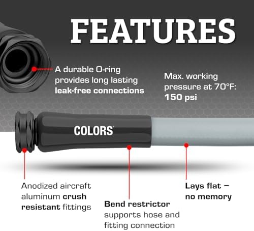 Flexzilla Colors Garden Hose 5/8 in. x 75 ft., Lightweight All-Weather Water Hose, Durable and Flexible, Leak-Free Connections, Slate Gray