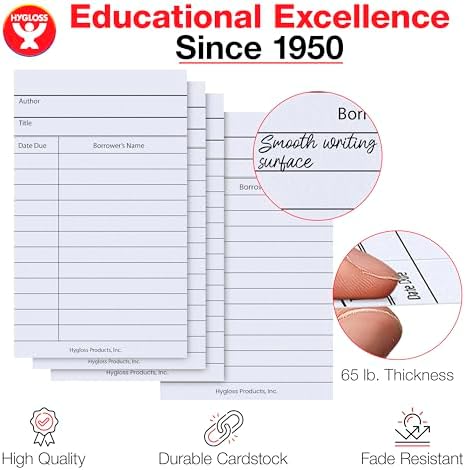 Hygloss Library Checkout Cards for Traditional Book Pockets and Classroom Organization - Vintage Style White Due Date Tracking, 3x5 Inch, 50 Pack