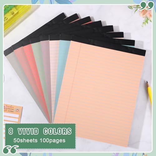 8.5'' x 11'' Colored Legal Pad Writing Wide Ruled, Retro Colors, 8 Pcs
